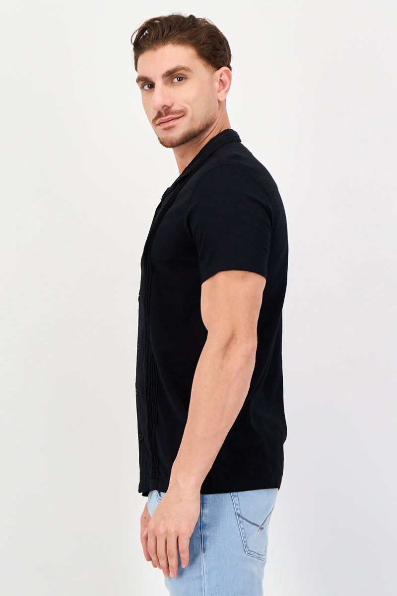 Threadbare Men Regular Fit Solid Short Sleeve Casual Shirt, Black - Image 3